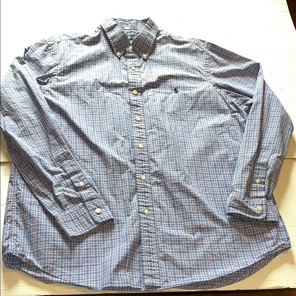 Ralph Lauren-XL- Blue&Purple checkered, long sleeve, preppy, classic Dress Shirt